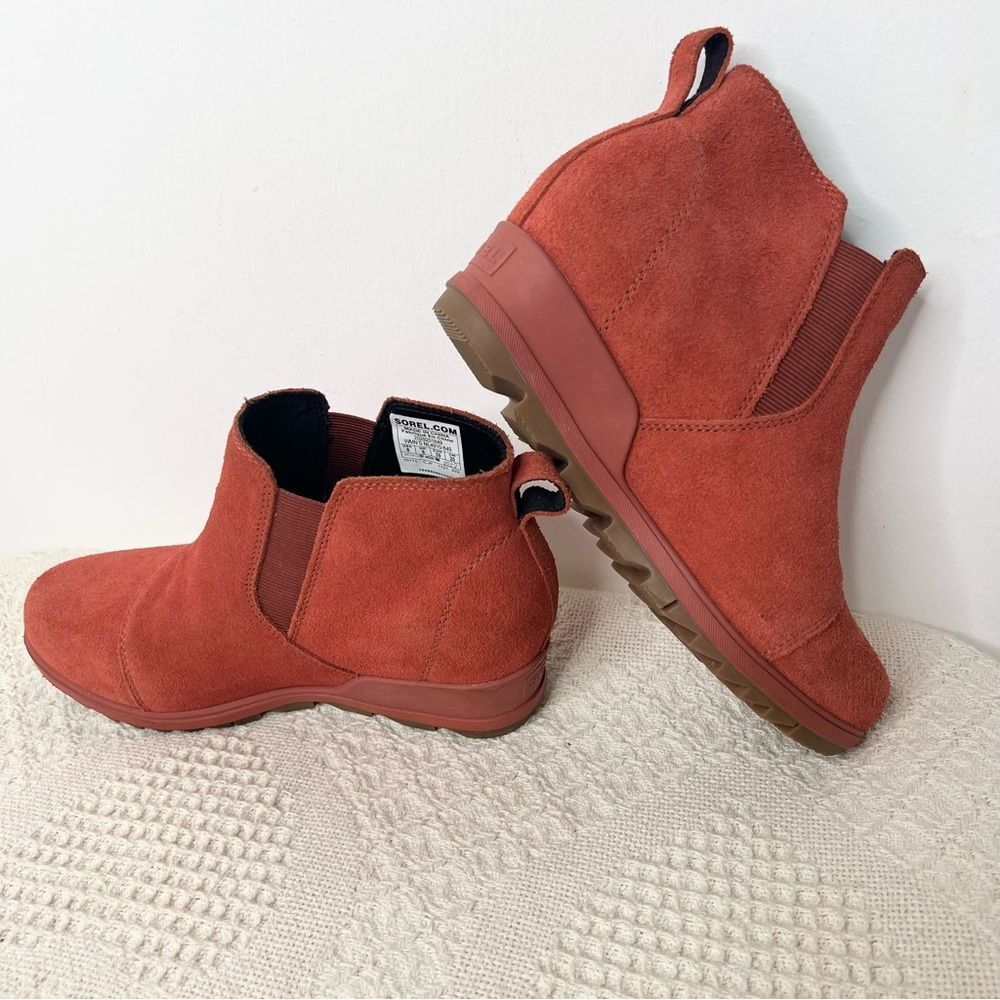 Sorel Wedge Evie Pull On Booties Warp Red Size 8 Suede - Picture 9 of 10